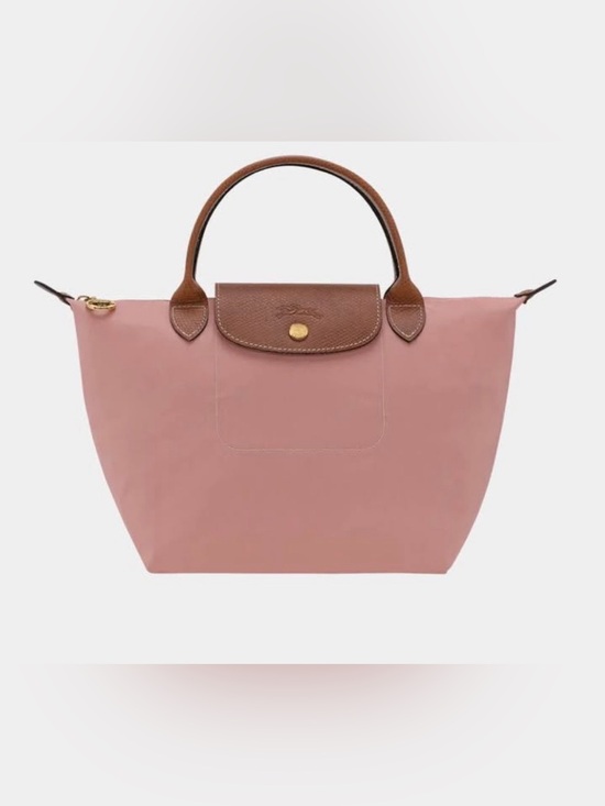 Longchamp Handbags - Longchamp Small Le Pliage Top-Handle Tote in Dusty Rose with Brown Trim